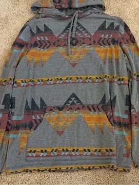 Urban Pipeline Grey Aztec-Pattern Hooded Top Size Large